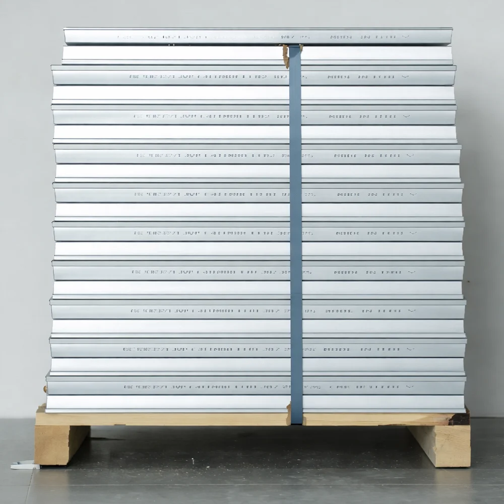 Pallet of raised access floor panels strapped and ready for delivery or installation