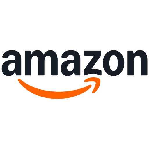 Amazon logo with black lettering and orange smile arrow